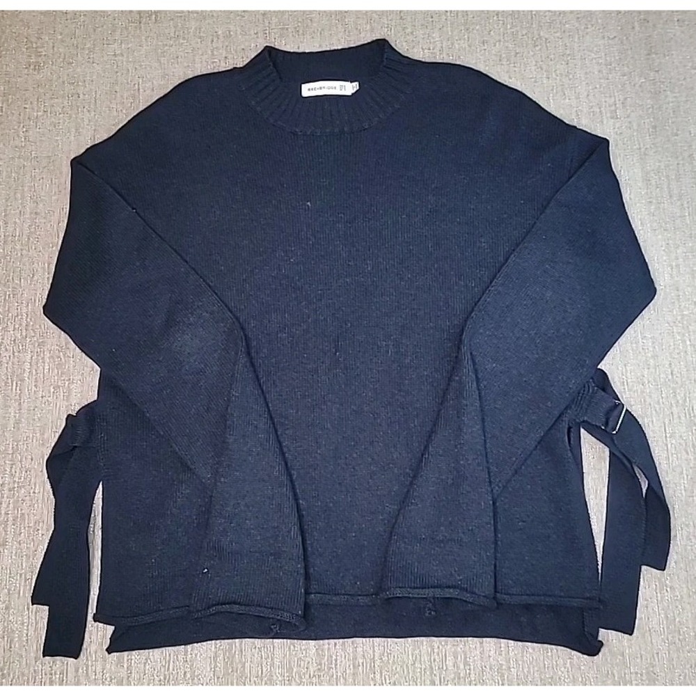 Bec & Bridge Revolve Women's Navy Sweater Cashmere Blend Slit Sides w‎ Buckles 4